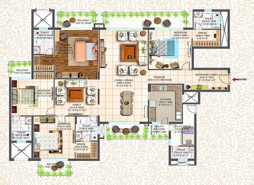 Ace Hanei 4bhk floor area